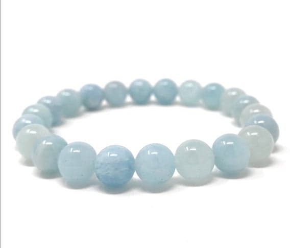 Aquamarine Power Bead Crystal Bracelet - Healing Crystal Gemstone Bracelet - Size choices 8mm Code- WAR6971