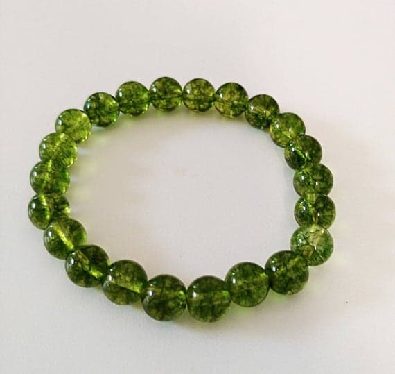 Empath Protection 8mm Stretchable Green Natural Peridot Bracelet Round, Smooth 7" for mens, womens.