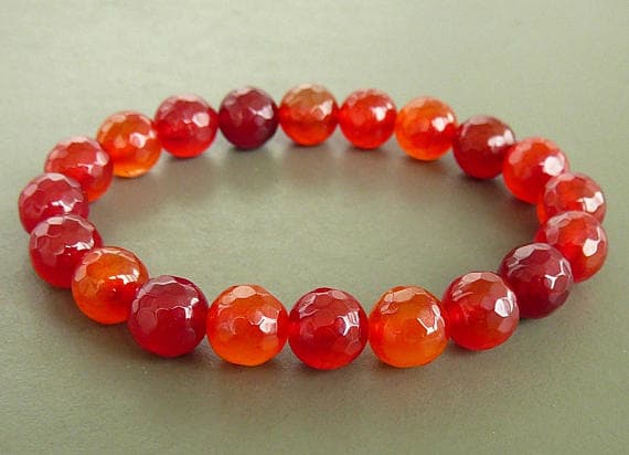 10mm Facated Red Orange Agate Bracelet Beaded Bracelet for women Bracelet Stretch bead bracelets Gemstones Agate Jewelry  Code- WAR9146