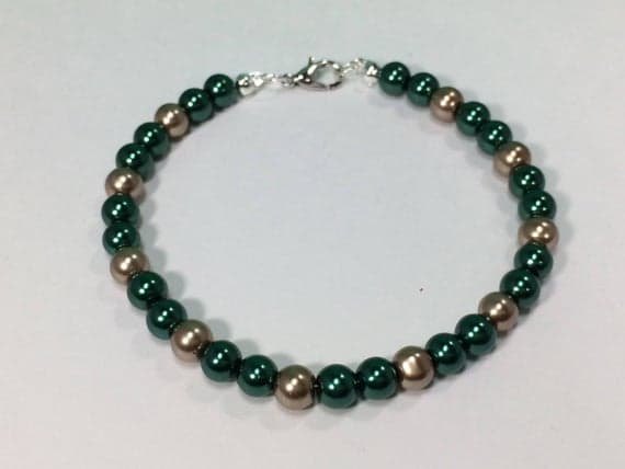 925 sterling Silver Jewelry Energy 4-5mm stacking Green & Gold Green and Gold Pearl Bracelet Round, Smooth 7" for mens, womens, gf, bf & Adult.