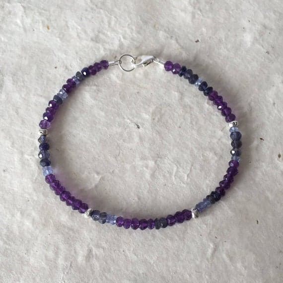 Amethyst Tanzanite Iolite Karen Hill Tribe Thai Silver Beaded Bracelet, Sundance Style, Boho Stacking Bracelet 3-4mm Code- WAR6394