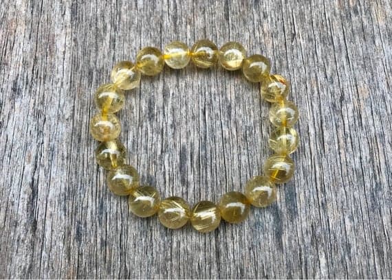 good luck gift 9mm Stretchable Golden Golden Rutilated Quartz Bracelet Round, Smooth 7" for mens, womens, gf, bf & Adult.