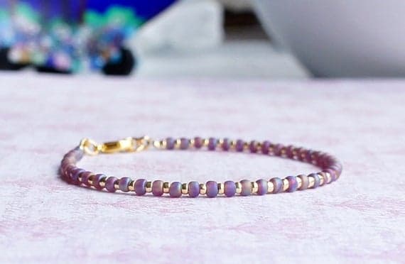 Amethyst Purple And Gold Seed Bead Bracelet, Beaded Bracelet, Stacking Bracelet, Minimalist Bracelet, Dainty Bracelet, Delicate Bracelet 3-4mm Code- WAR9104