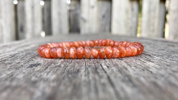 Natural 6mm Stretchable Orange Sunstone Bracelet Rondelle, Smooth 7" for mens, womens, gf, bf & Adult.