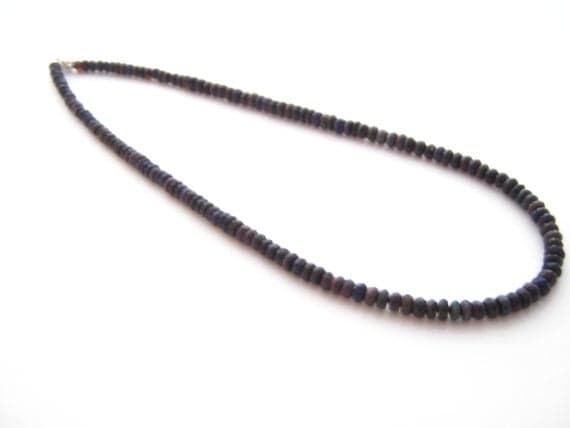 925 sterling Silver Dainty Slave Loose 4-5mm stacking Blue Black Ethiopian Welo Opal Necklace Rondelle, Faceted 18" for mens, womens, gf, bf & Adult.