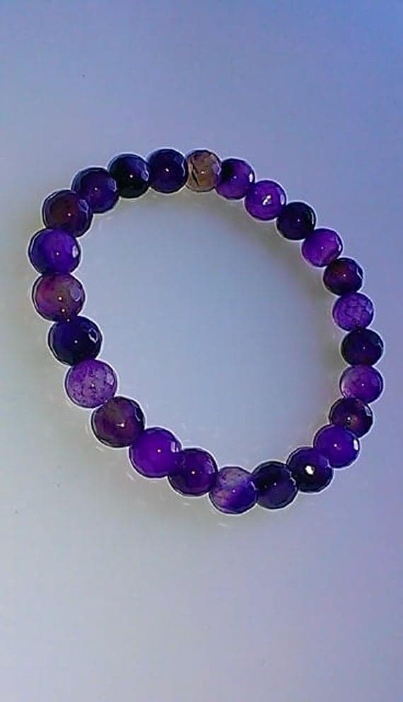 chakras simple 8mm Stretchable Purple Purple Agate Bracelet Round, Smooth 7" for mens, womens, gf, bf & Adult.