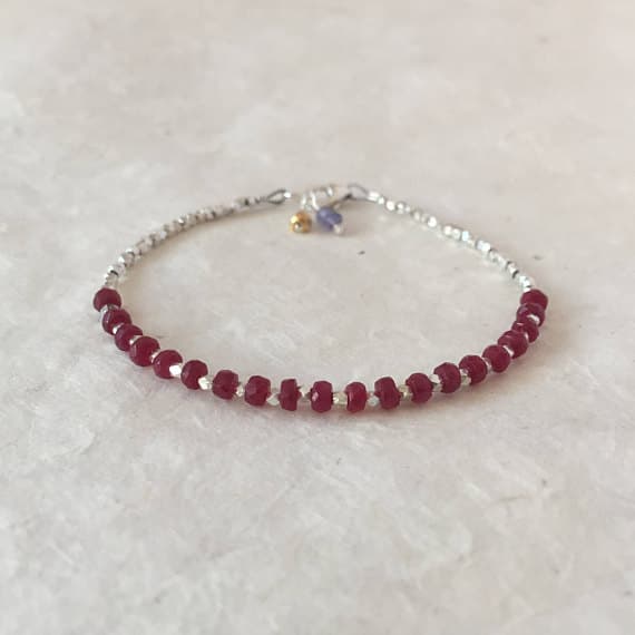 Ruby Rondelle Karen Hill Tribe Thai Silver Beaded Stacking Bracelet, Sundance Style, Dainty Bracelet, Stacking Bracelet, Boho Chic 3-4mm Code- WAR6421
