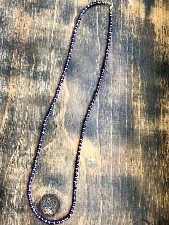 925 sterling Silver Wholesale Silver helling 3mm stacking Purple Amethyst & Pyrite Necklace Rondelle, Faceted 26" for mens, womens, gf, bf & Adult.