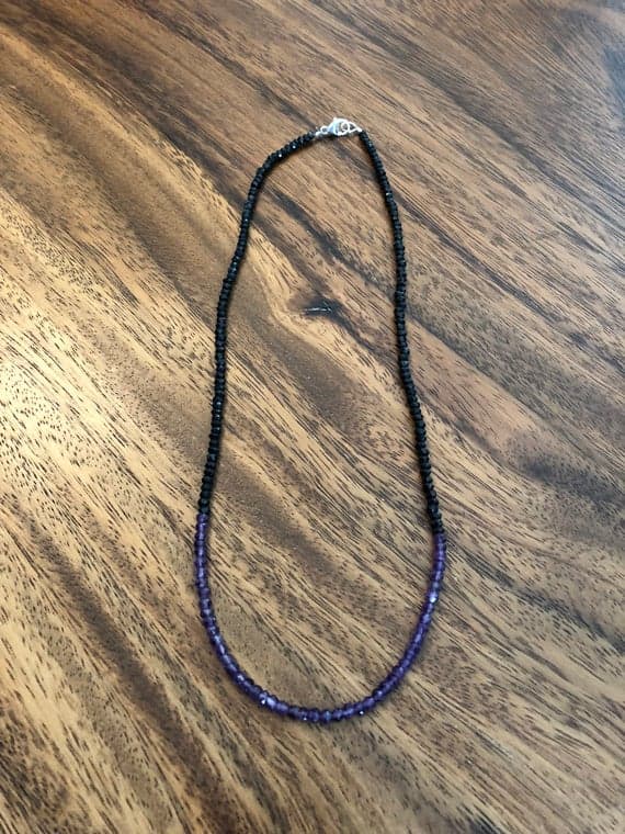 925 sterling Silver top quality 3-4mm stacking black & Blue Amethyst, Black Spinel Necklace Rondelle, Faceted 18" for mens, womens, gf, bf & Adult.