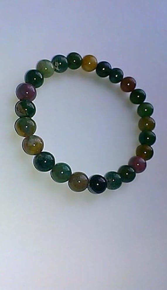 love beach youth 8mm Stretchable Multi Indian Agate Bracelet Round, Smooth 7" for mens, womens, gf, bf & Adult.