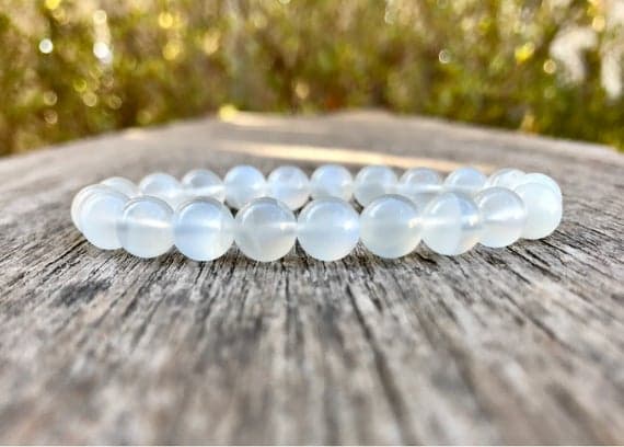 good luck gift 8mm Stretchable White White Moonstone Bracelet Round, Smooth 7" for mens, womens, gf, bf & Adult.