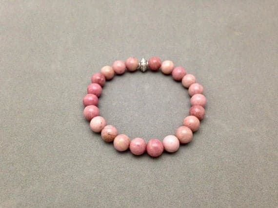 Rhodonite Stretch Bead Bracelet for Emotional Healing, Ending Self Destructive Behaviors, Increasing Self Awareness and Heart Chakra Healing 8mm  Code- WAR6214