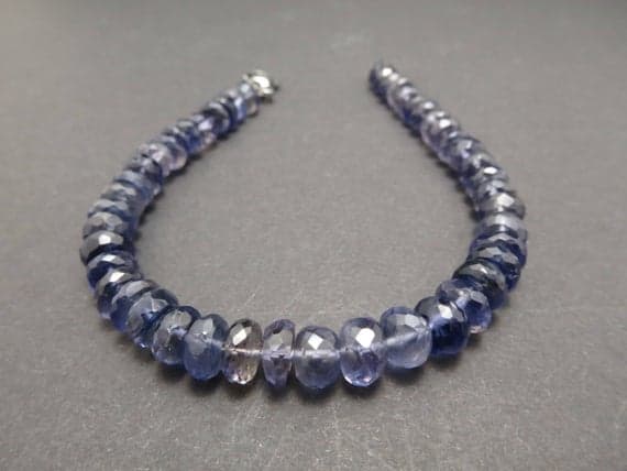 925 sterling Silver Wholesale 7mm stacking Blue Iolite Bracelet Rondelle, Faceted 7" for mens, womens.
