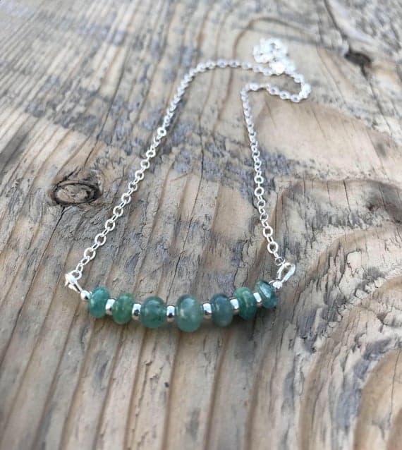 Emerald Bar Necklace- Sterling Silver- May Birthstone- Layering Necklace- Energy Healing Jewelry- Boho 5 and 6mm Code- WAR6799