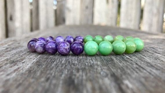 Blush Jewelry 8mm Stretchable Green & Purple Charoite and Chrysoprase Bracelet Round, Smooth 7" for mens, womens, gf, bf & Adult.