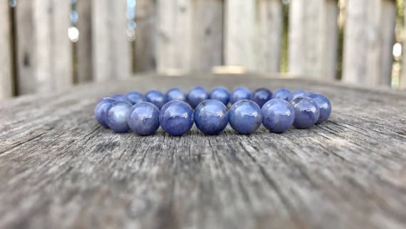 Personalized Gift 8mm Stretchable Blue Tanzanite Bracelet Round, Smooth 7" for mens, womens, gf, bf & Adult.