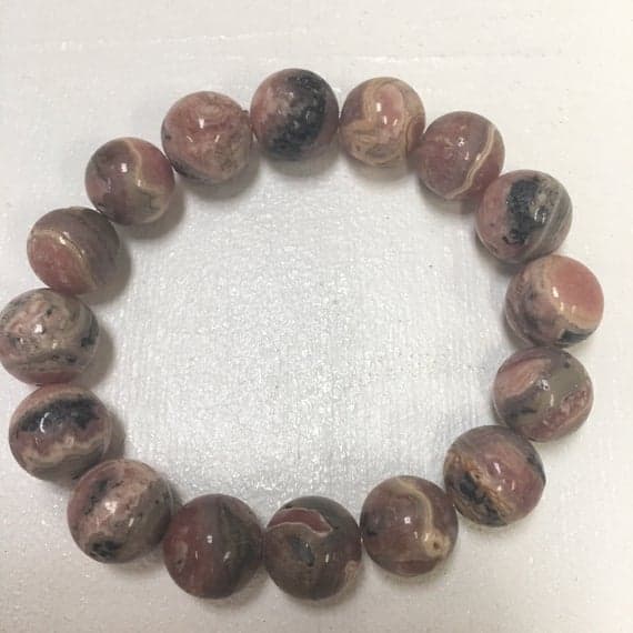 good luck gift 12mm Stretchable Multi Rhodonite Bracelet Round, Smooth 7.5" for mens, womens, gf, bf & Adult.