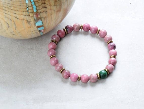 Galaxy Jewelry 6mm Multi Colour Rhodonite/ Verdite Gemstone Stretchable Bracelet Round, Smooth 18cm for mens, womens, gf, bf and adults.