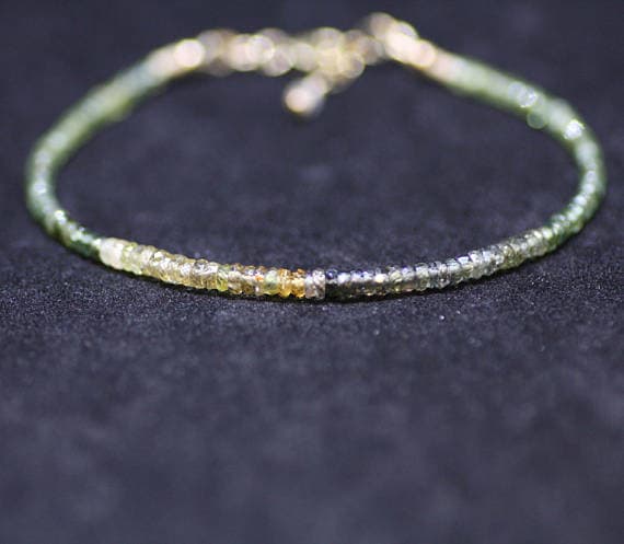 925 sterling Silver Anniversary Gift 2.5mm stacking Multi Natural Green Yellow and Purple Sapphire  Bracelet Rondelle, Faceted 7" for mens, womens, gf, bf & Adult.