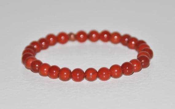 Rock Gift 6mm Red Orange Carnelian & Red Jasper  Stretchable Bracelet Round, Smooth 18cm for mens, womens, gf, bf and adults.