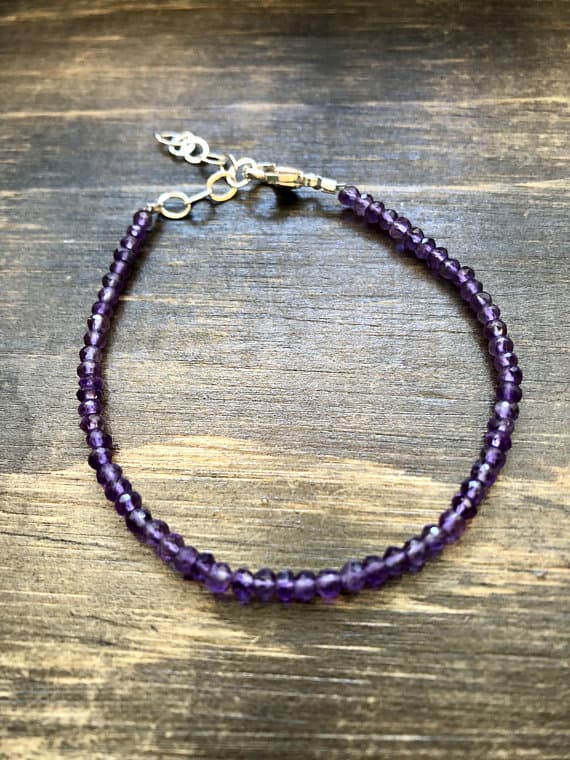 925 sterling Silver Galaxy Jewelry 3-4mm stacking Purple Amethyst Bracelet Rondelle, Faceted 7" for mens, womens, gf, bf & Adult.