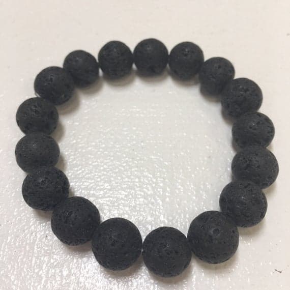 Personalized Gift 12mm Stretchable Black Black Lava  Bracelet Round, Smooth 7.5" for mens, womens, gf, bf & Adult.