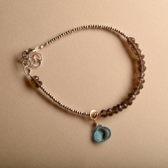 925 steling silver Artisan Loose 3-4 mm Stracking Brown Smokey Quartz Bracelet Rondelle, Faceted 7" for mens, womens, GF, BF, Adults.