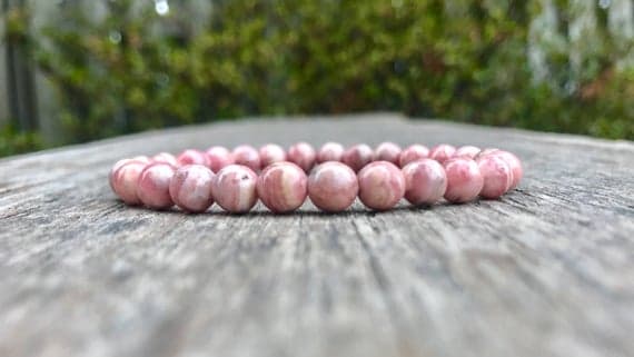 top quality 7mm Stretchable Pink Rose Pink Rhodochrosite  Bracelet Round, Smooth 7" for mens, womens, gf, bf & Adult.