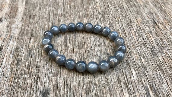Dainty Slave Loose 8mm Stretchable Black Black Sunstone Bracelet Round, Smooth 7" for mens, womens, gf, bf & Adult.