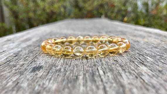 Personalized Gift 7-8mm Stretchable Yellow Citrine Bracelet Round, Smooth 7" for mens, womens, gf, bf & Adult.