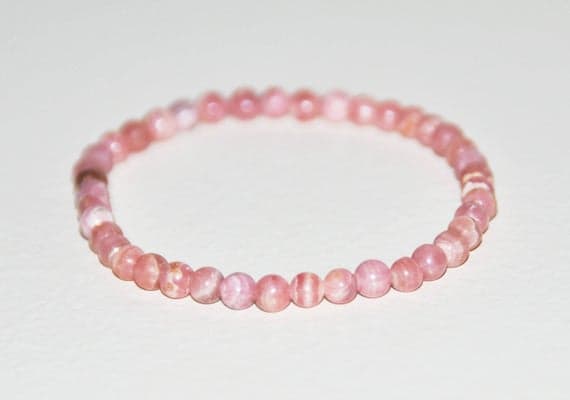 Blush Jewelry 5mm Pink Rhodochrosite Stretchable Bracelet Round, Smooth 18cm for mens, womens, gf, bf and adults.