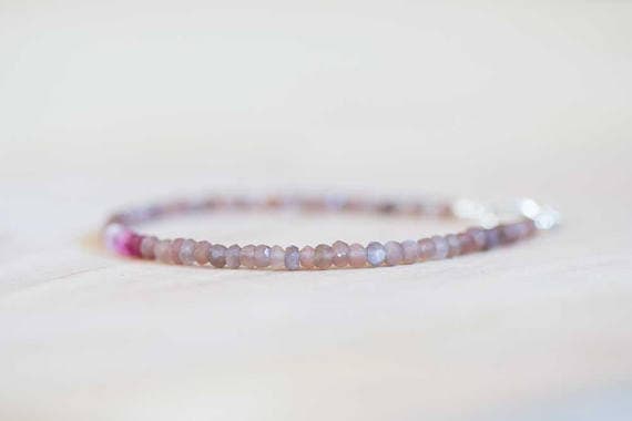 925 sterling silver Jewelry Energy 3-3.5mm Multi Colour Chocolate Moonstone & Pink Sapphire stacking Bracelet Rondelle , Faceted 18cm for mens, womens, gf, bf and adults.