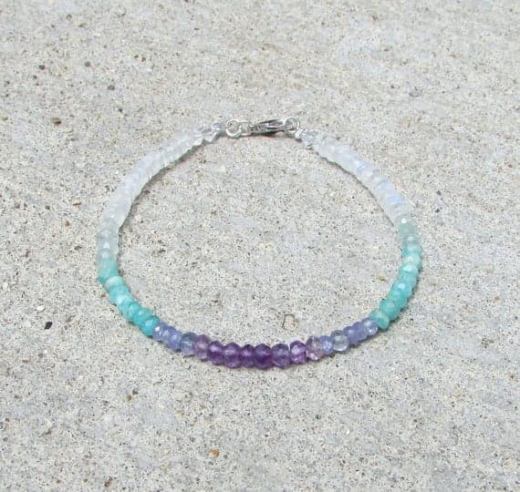 Purple Aqua bracelet, Amethyst Amazonite Moonstone Bracelet, Colorful Stone, Ombre Stone, Romantic, Beach , boho chic bracelet, beaded 3.5-4 mm Code- WAR6757