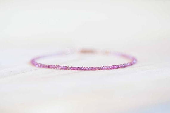 24k gold Wholesale 2mm Pink Pink Tourmaline  stacking Bracelet Round, Faceted 18cm for mens, womens, gf, bf and adults.