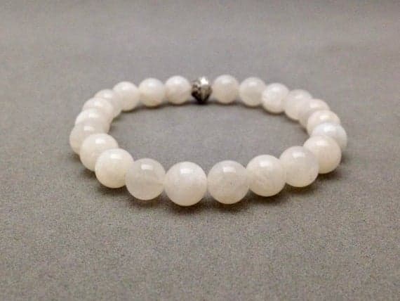 Creamy White Moonstone Stretch Bead Bracelet for Lovers, Travel Talisman, Self Empowerment, Balancing Emotions & Enhancing Natural Intuition 8mm  Code- WAR6209