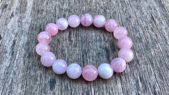 memorial gift 12mm Stretchable Pink Rose Quartz Bracelet Round, Smooth 7.5" for mens, womens, gf, bf & Adult.