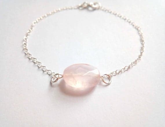 925 sterling Silver Personalized Gift 20mm stacking Pink Rose Quartz  Bracelet Oval, Faceted 7.5" for mens, womens.