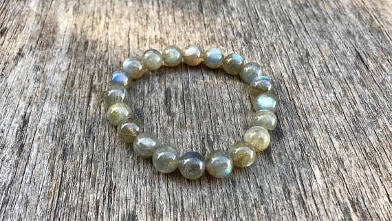 Rock Gift 8mm Stretchable Gray Grey Labradorite Bracelet Round, Smooth 7" for mens, womens, gf, bf & Adult.