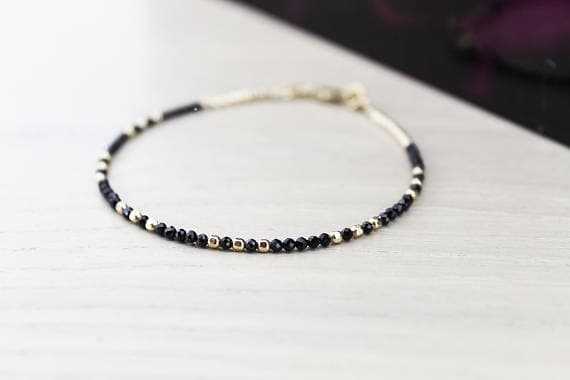 925 sterling Silver Artisan Loose Silver Helling 2.5mm stacking Blue Black Spinel  Bracelet Rondelle, Faceted 7" for mens, womens.