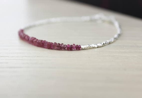 925 sterling Silver Empath Protection 3-3.5mm stacking Pink Pink Tourmaline Bracelet Rondelle, Faceted 7" for mens, womens.