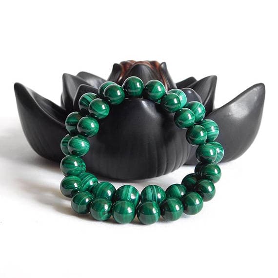 Jewelry Energy 8mm Stretchable Green Green Malachite Bracelet Round, Smooth 7" for mens, womens, gf, bf & Adult.