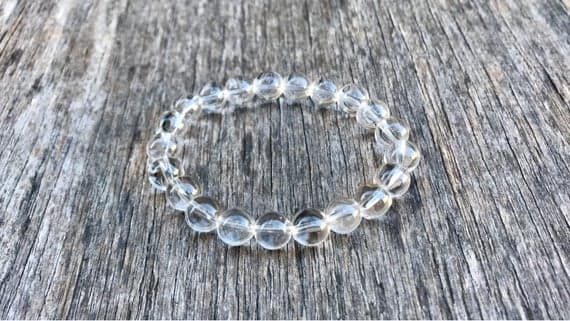 Dainty Slave Loose 8mm Stretchable Clear Clear Quartz Bracelet Round, Smooth 7" for mens, womens, gf, bf & Adult.