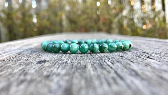 Anxiety Relief Calming 6mm Stretchable Green Emerald Bracelet Round, Smooth 7" for mens, womens, gf, bf & Adult.