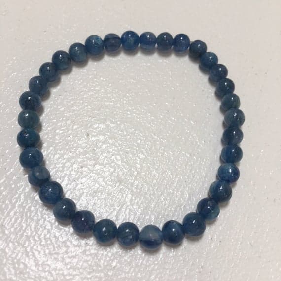 Natural 4mm Stretchable Blue Kyanite Bracelet Round, Smooth 7" for mens, womens, gf, bf & Adult.