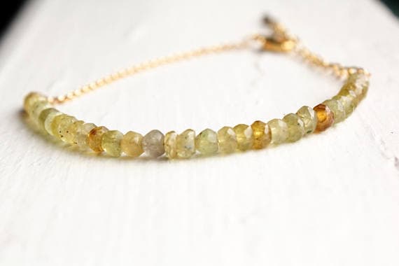 24k gold Plated Jewelry Energy 4mm stacking Green Grossular Garnet Bracelet Rondelle, Faceted 7" for mens, womens, gf, bf & Adult.