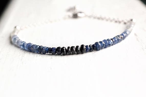 925 sterling Silver Galaxy Jewelry 4mm stacking Blue Blue Sapphire Ombre  Bracelet Rondelle, Faceted 7" for mens, womens, gf, bf & Adult.