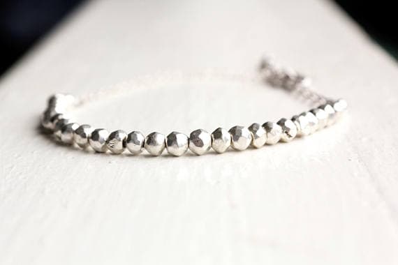 925 sterling Silver Grounding 4mm stacking Silver Pyrite Bracelet Round, Faceted 7" for mens, womens, gf, bf & Adult.
