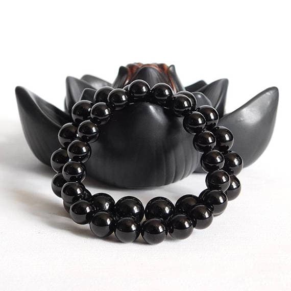 Grounding 8mm Stretchable Black Black Tourmaline  Bracelet Round, Smooth 7" for mens, womens, gf, bf & Adult.