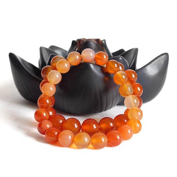 Anxiety Relief Calming 8mm Stretchable Orange Orange Carnelian  Bracelet Round, Smooth 7" for mens, womens, gf, bf & Adult.