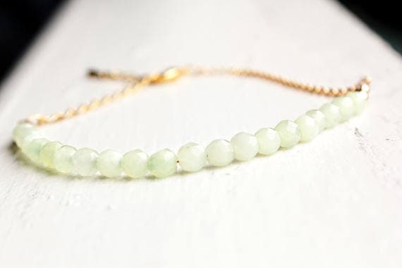 24k gold Plated Super sale 3-4mm stacking Green Seafoam Agate Bracelet Round, Smooth 7" for mens, womens, gf, bf & Adult.